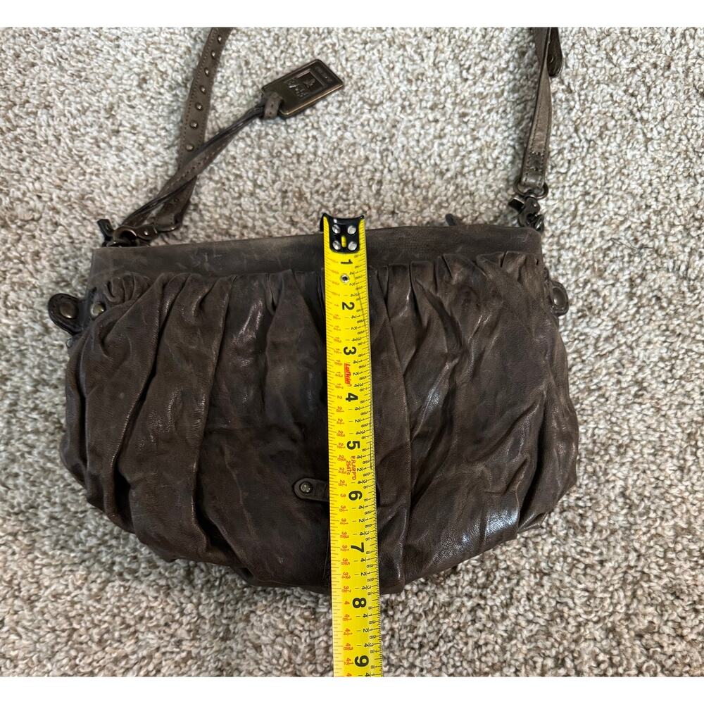Frye Genuine Italian Leather Small Purse Bag Zip Gray Studded Removable Strap - Picture 9 of 13